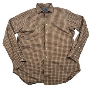 Polo Ralph Lauren Stanton Men's Large Brown Plaid Long Sleeve Button‎ Shirt